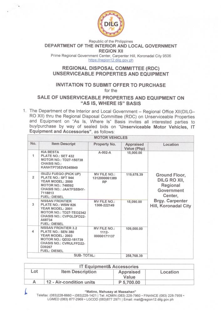 Regional Disposal Committee Unserviceable Properties And Equipment 